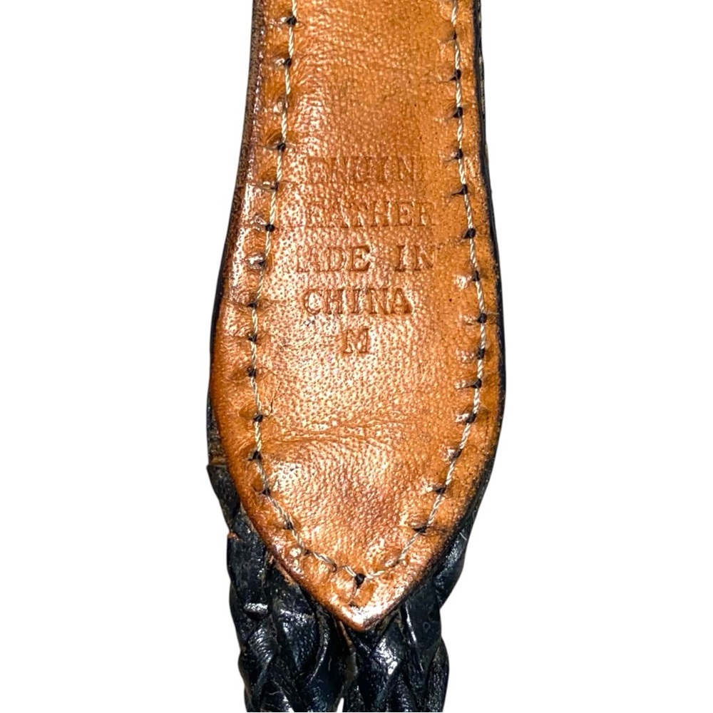 Vintage 90s Equestrian Western Horse Silver Studded Braided Black Leather Belt - Picture 7 of 7